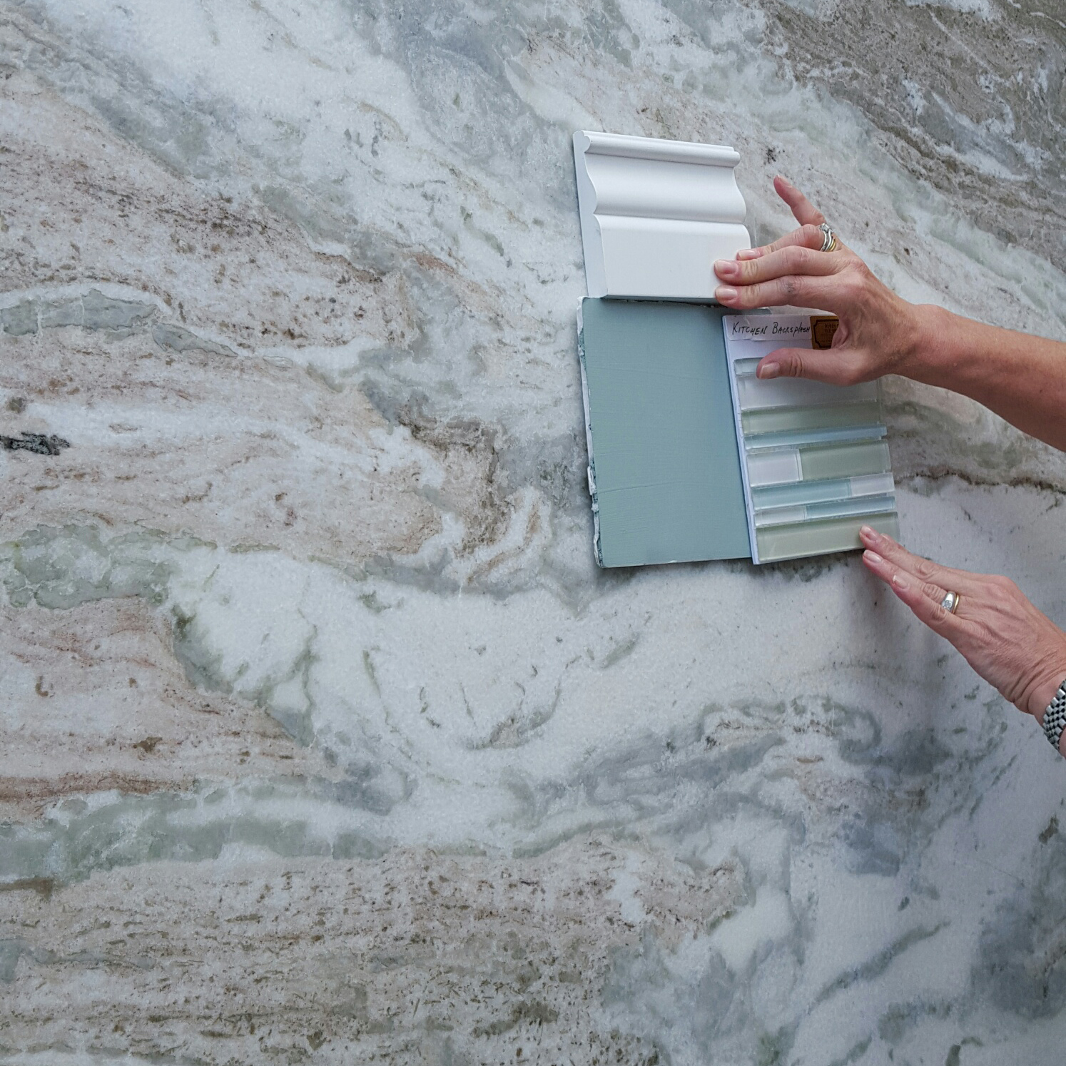 photo of counter with paint and edging samples