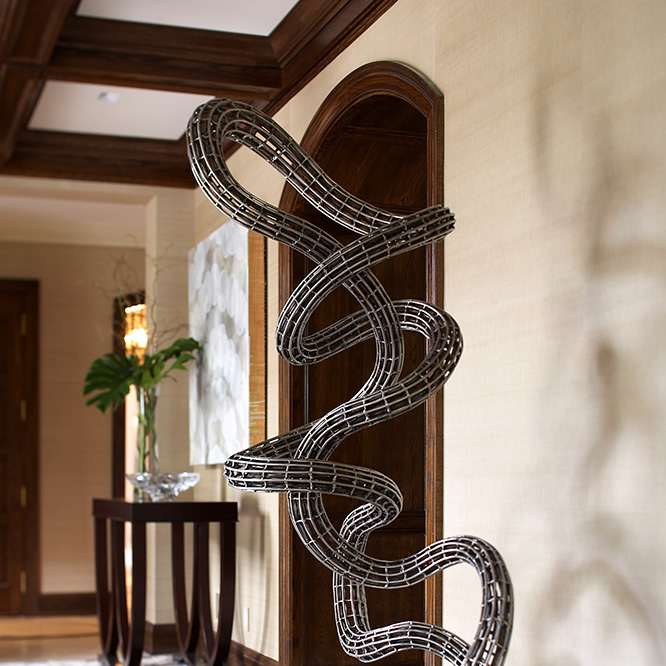 photo of unique metal sculpture in entryway