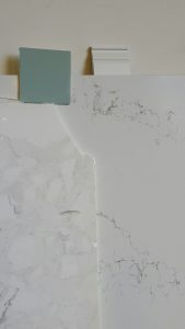 photo of counter with paint and edging samples