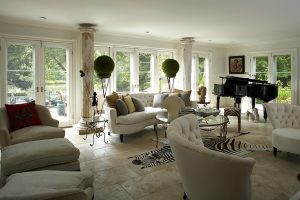 photo of living room design with neutral colors and zebra rug