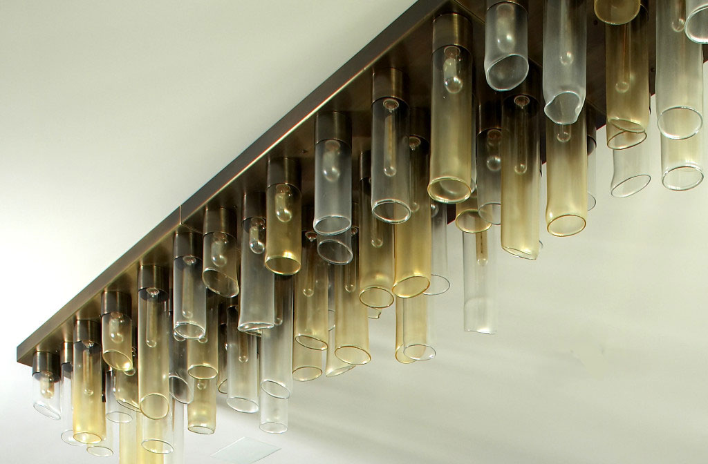 photo of unusual glass tube overhead light fixture