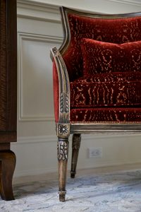 close up of custom upholstered antique chair