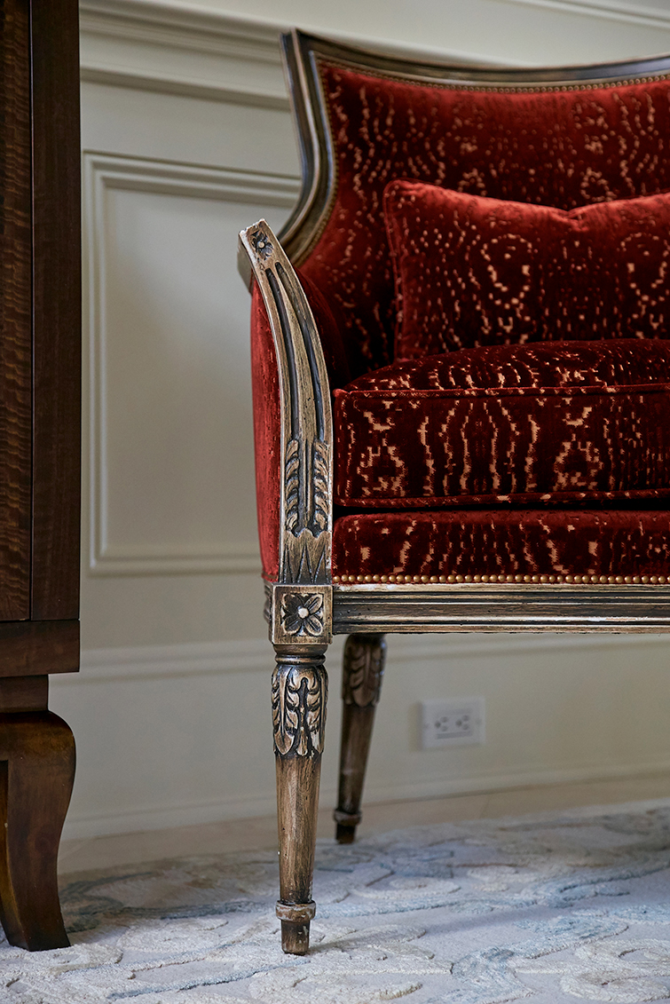 close up of custom upholstered antique chair