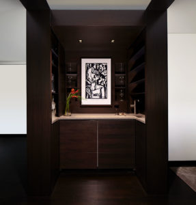 Contemporary bar design with dark wood
